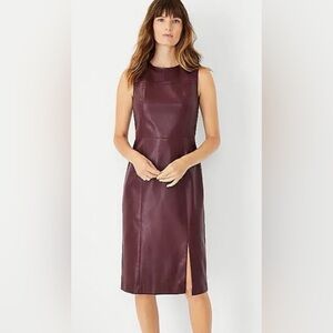 Ann Taylor Sleeveless Faux-Leather Sheath Dress in Burgundy